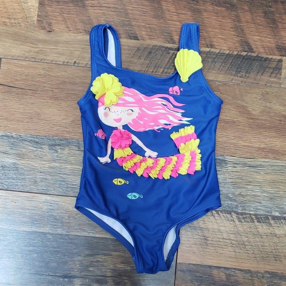 Ingear Kids Blue, Pink, Yellow Mermaid And Shell One Piece Swimsuit, Size 18M